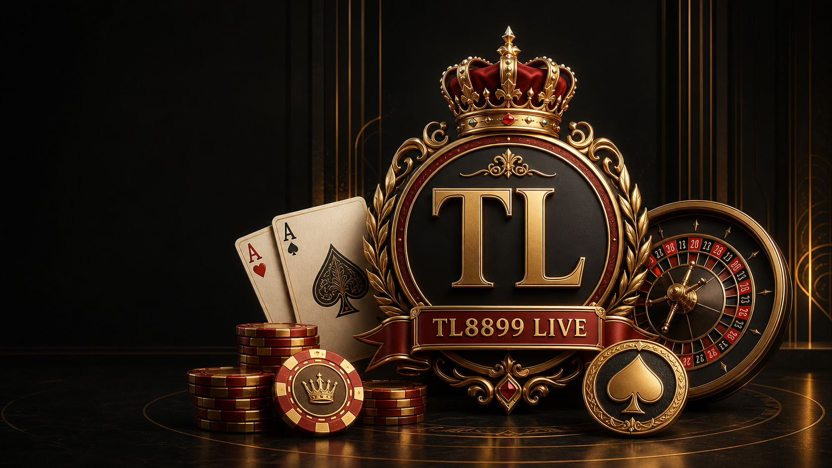 TL8899 LIVE 金色皇冠、扑克牌、筹码与轮盘主题视觉